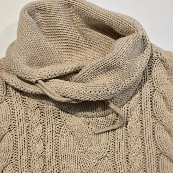 L.L. Bean Double-L Cream Fisherman Mixed Cable Knit Funnel Neck Sweater, Medium - Picture 6 of 9